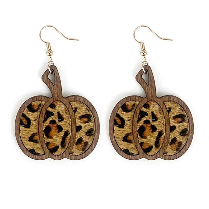 Wholesale Halloween Pumpkin Leopard Pattern Hollowed Out Leather Earrings