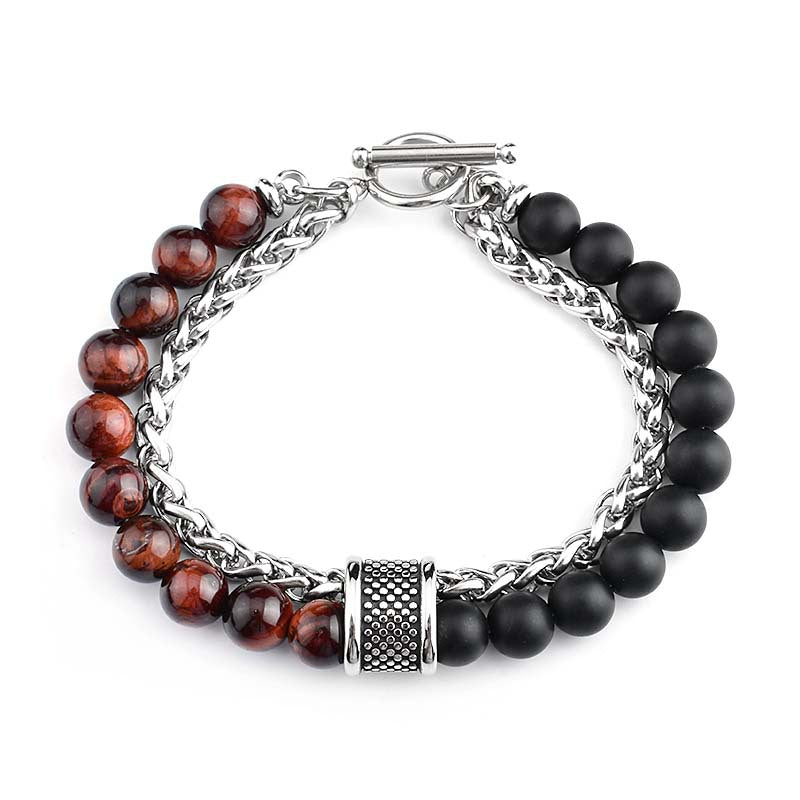 Wholesale Stainless Steel Double Layer Frosted Stone Men's Bracelet