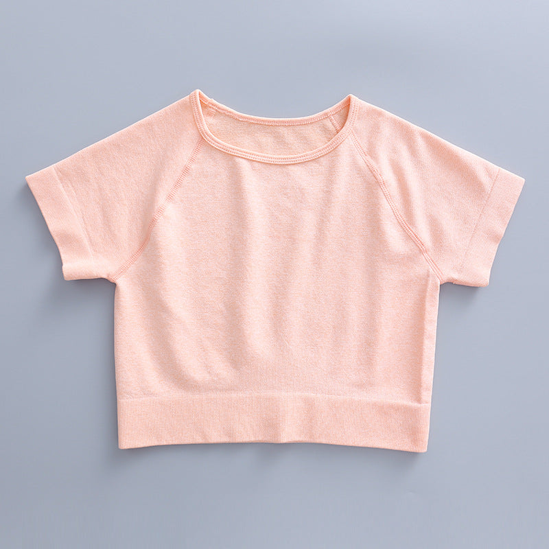 Wholesale Short Sleeved Seamless Knitted Elastic Fitness Nylon Yoga Clothes