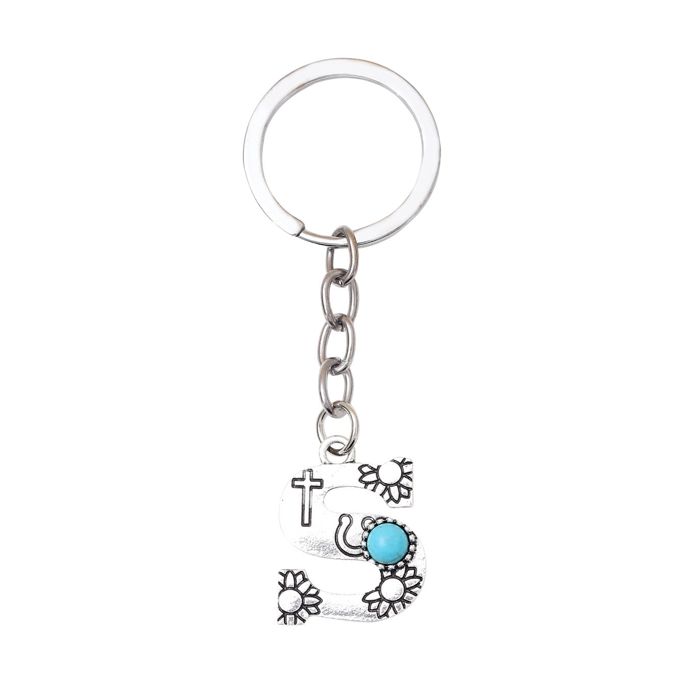 Wholesale Letter Alloy Turquoise Keychain