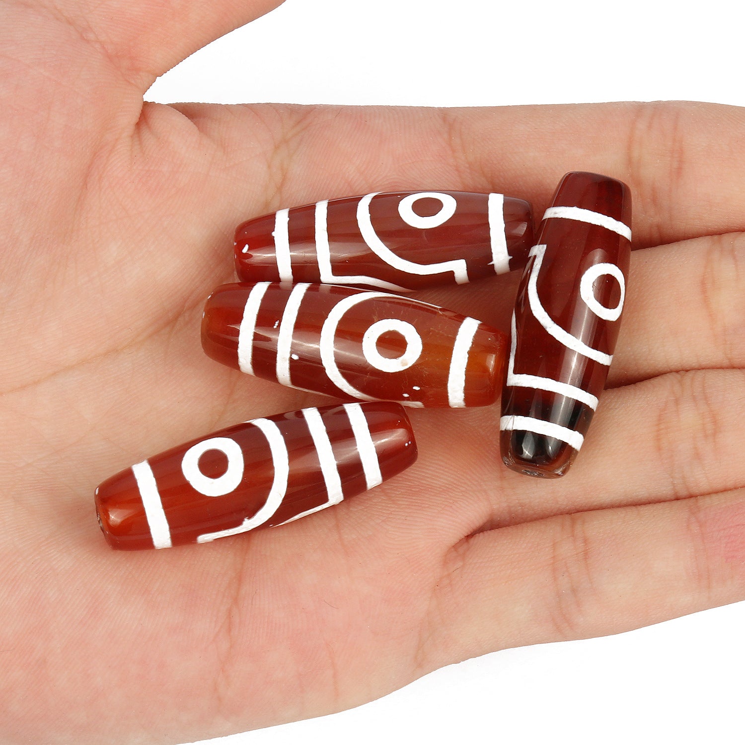 Wholesale Black and White 3 Eyes Love Cylinder Natural Agate Sky Beads