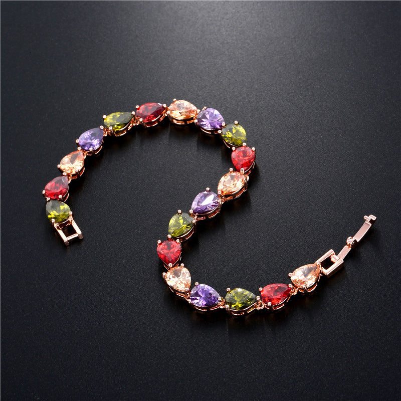 Wholesale Water Drop Colorful Zircon Bracelet