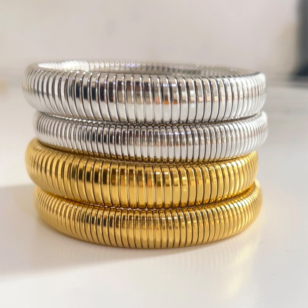 Wholesale Stainless Steel Gold Stretch Snake Bone Wide Bracelet