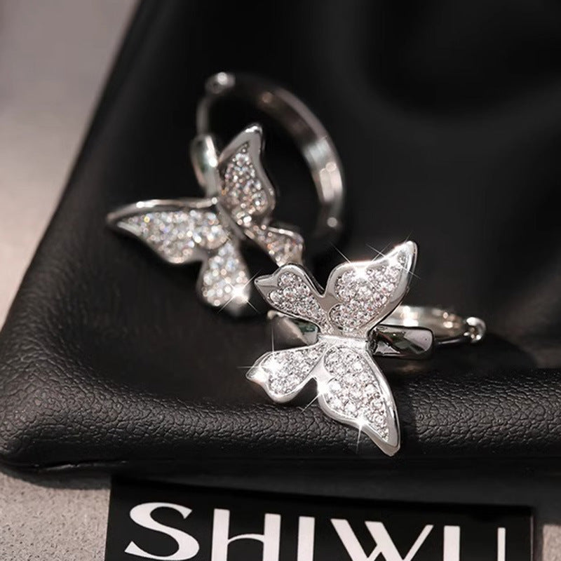 Wholesale Super Flash Zircon Butterfly Ear Buckle Niche Design Versatile Fashion High-end Simple Ear Jewelry Light Luxury Stud Earrings