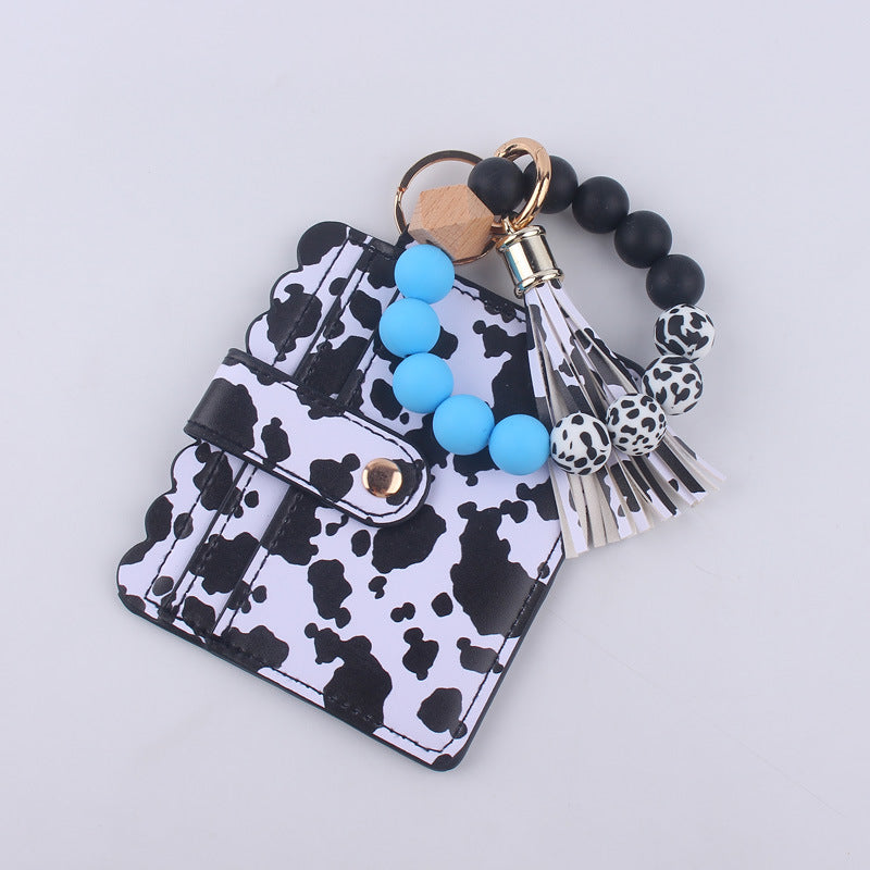 Wholesale Cartoon Cow Print Card Holder Wrist PU Keychain