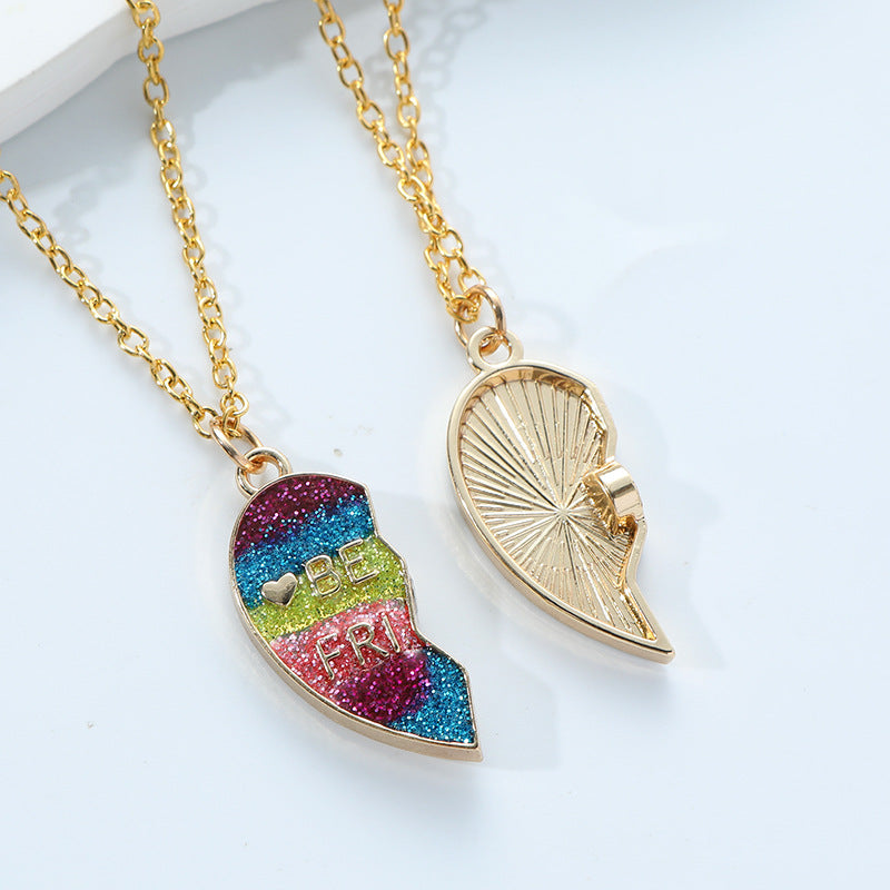 Wholesale Engraved Magnetic Gradually Changing Color Heart Necklaces