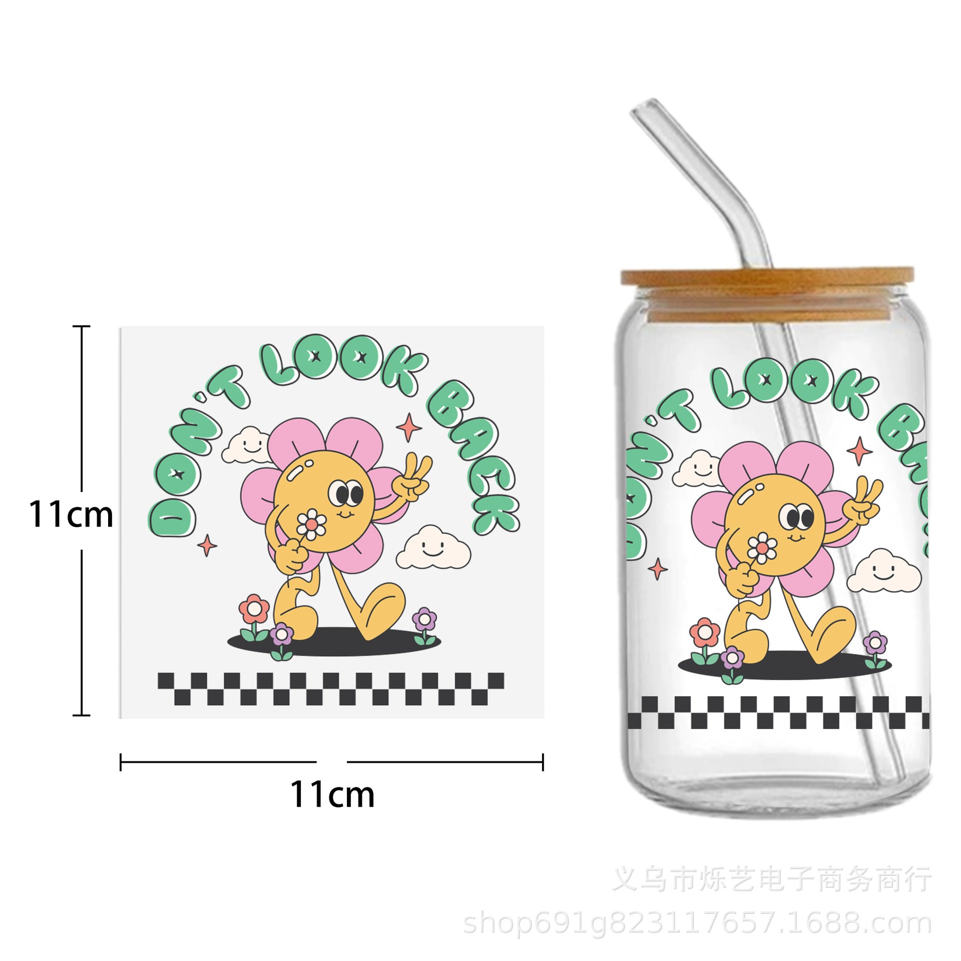 Wholesale Cute Smiley Flower Series Printing UV DTF Transfer Crystal Cup Sticker
