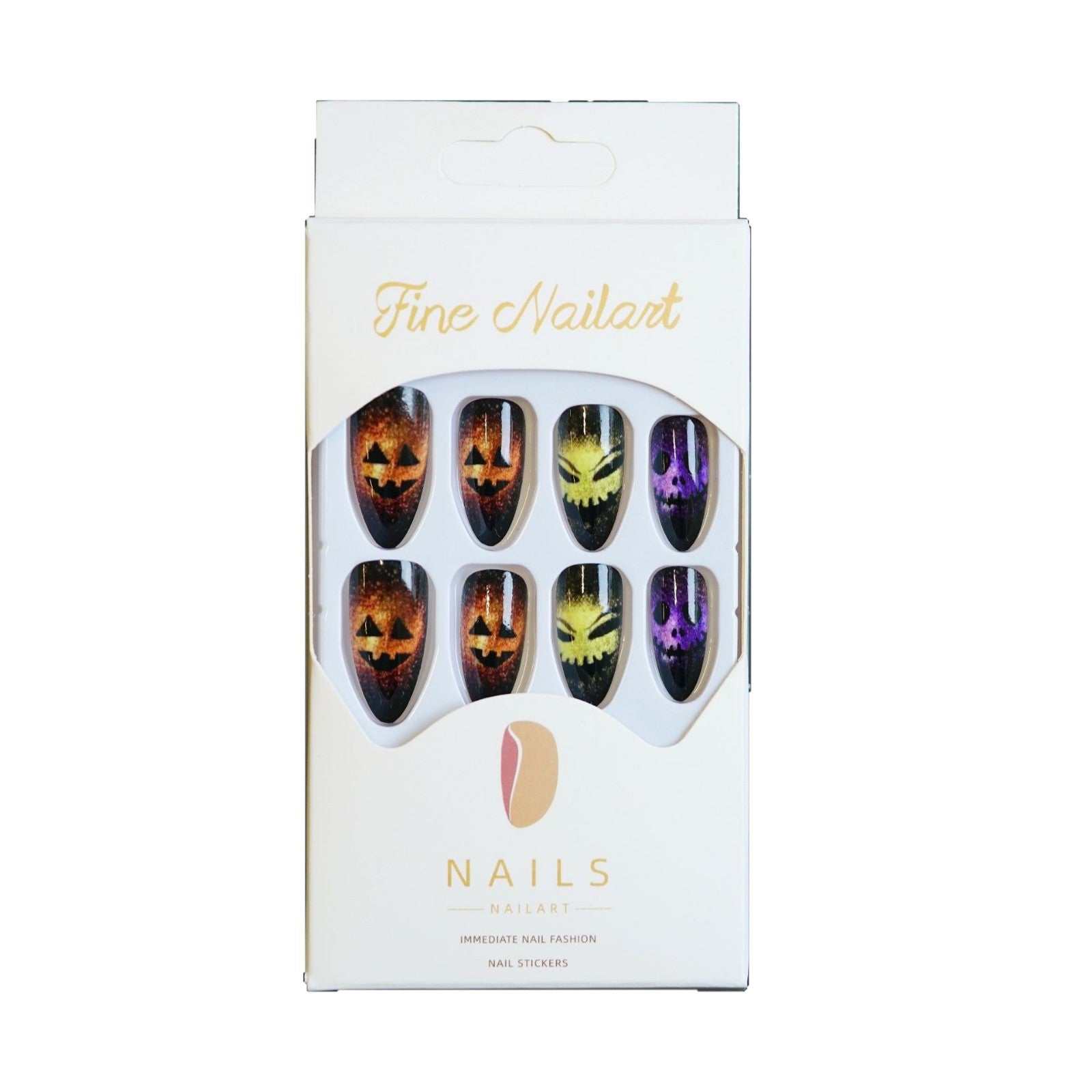 Wholesale  colorful cute ghost face almond false nail tips wear nail tips