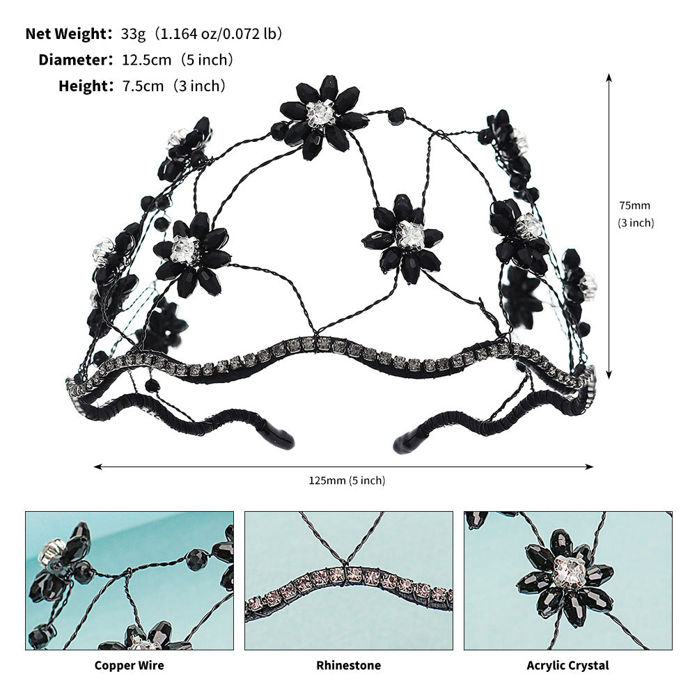 Wholesale wedding bridal headdress vintage rhinestone mesh versatile crystal flower headband