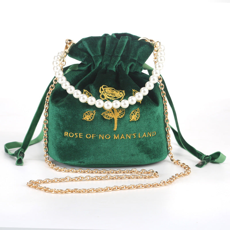 Wholesale Drawstring Gold Velvet Pearl Hand Storage Bag Single Shoulder Crossbody Backpack