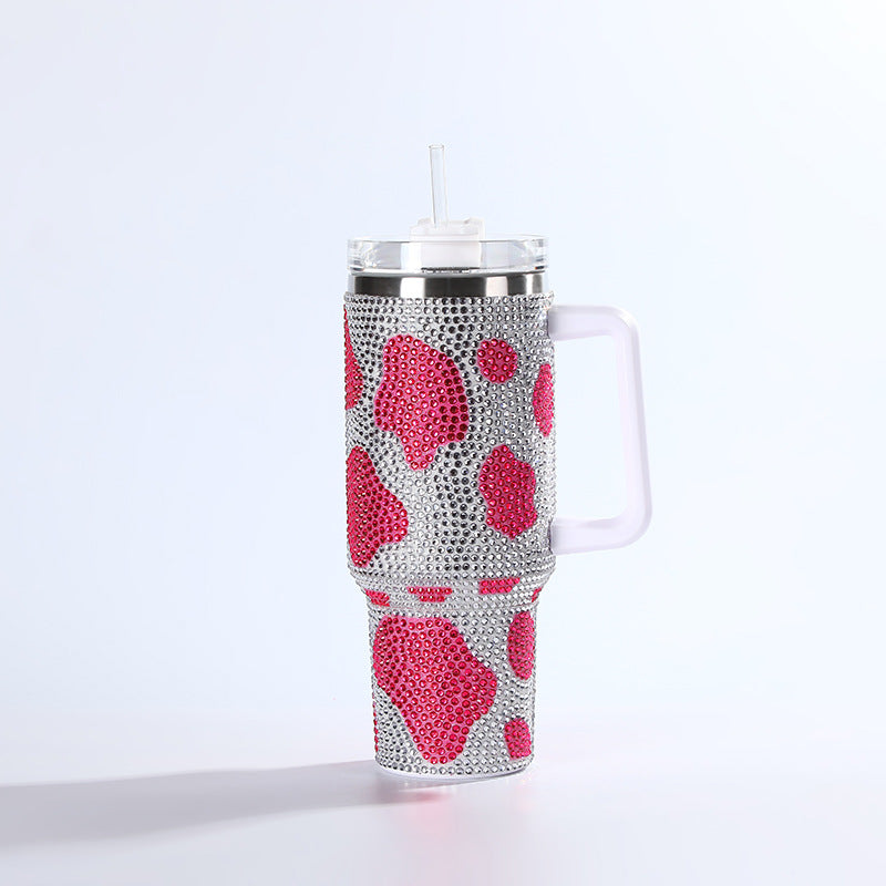Wholesale Tumbler Ice Bullies Cup  Colorful Cow Pattern Diamond-encrusted Thermos Cup Straw Cup 40OZ Car Cup Ice Cup
