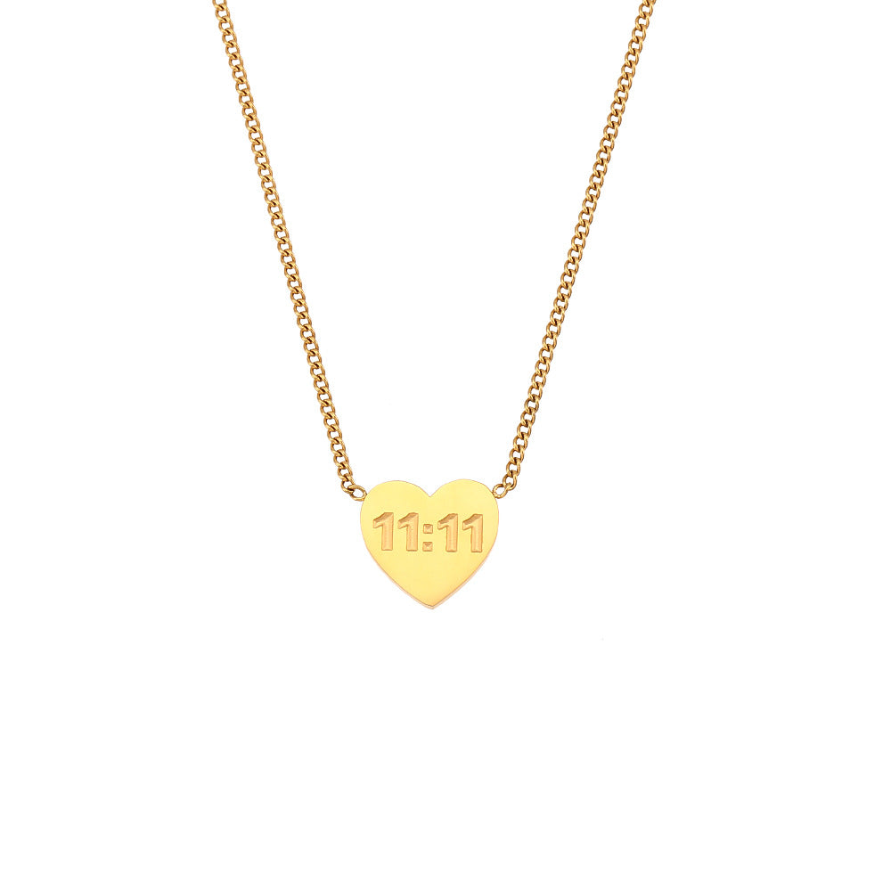 Wholesale Numeral Stainless Steel Gold-Plated Heart Pendant Necklace