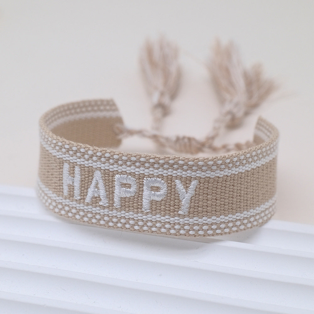Wholesale Cord Embroidered Letter Woven Tassel Bracelet