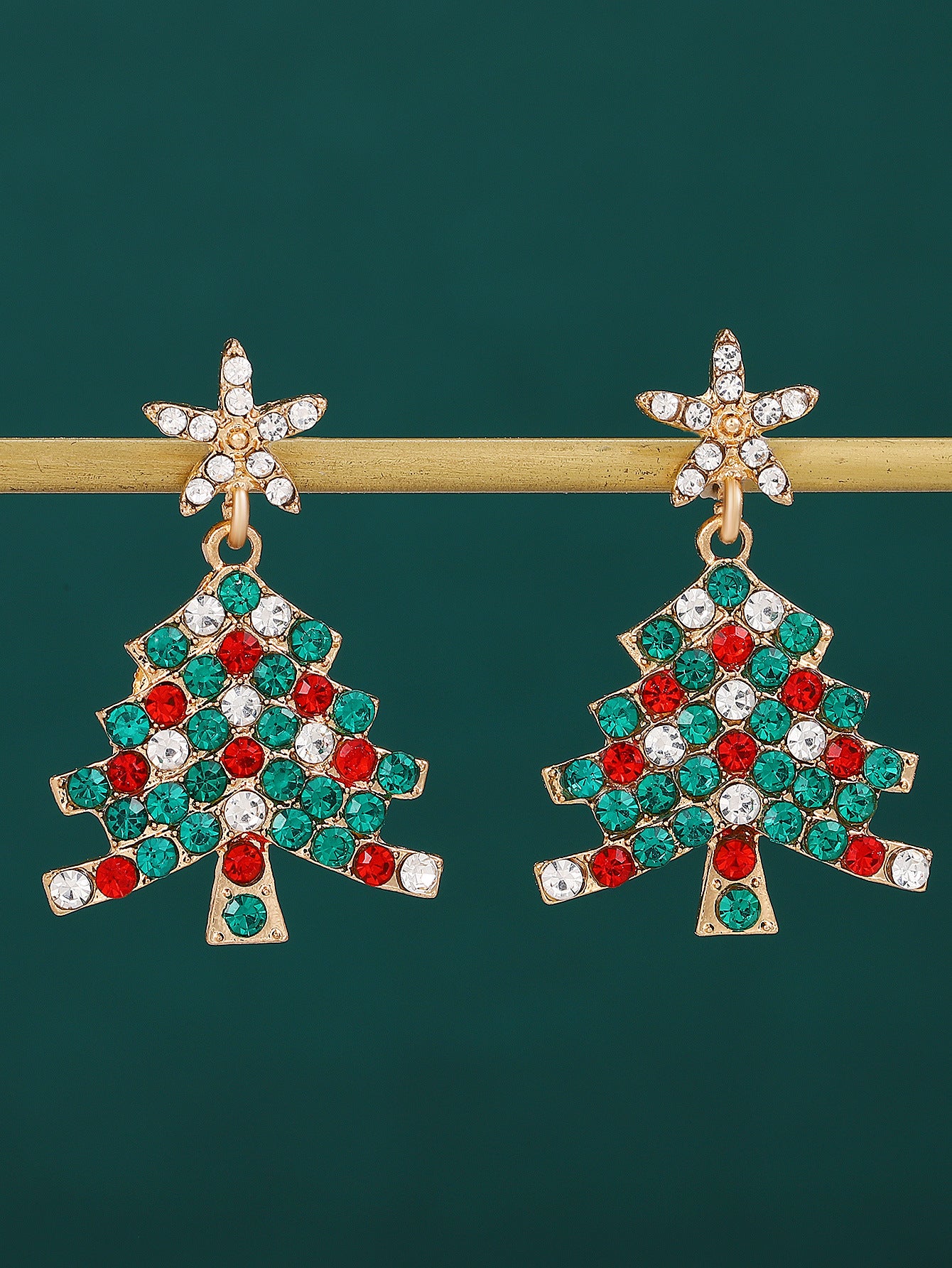 Wholesale Diamond-encrusted Christmas tree earrings