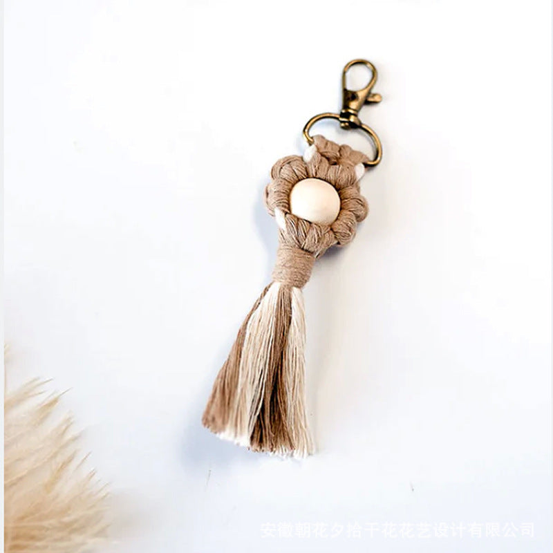 Wholesale Hand Woven Cotton Thread Small Flower Tassel Keychain