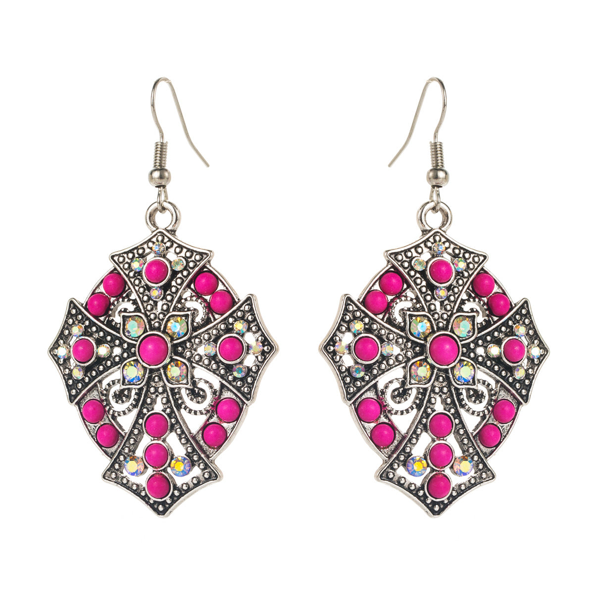 Wholesale Turquoise Vintage Exaggerated Diamond Cross Earrings