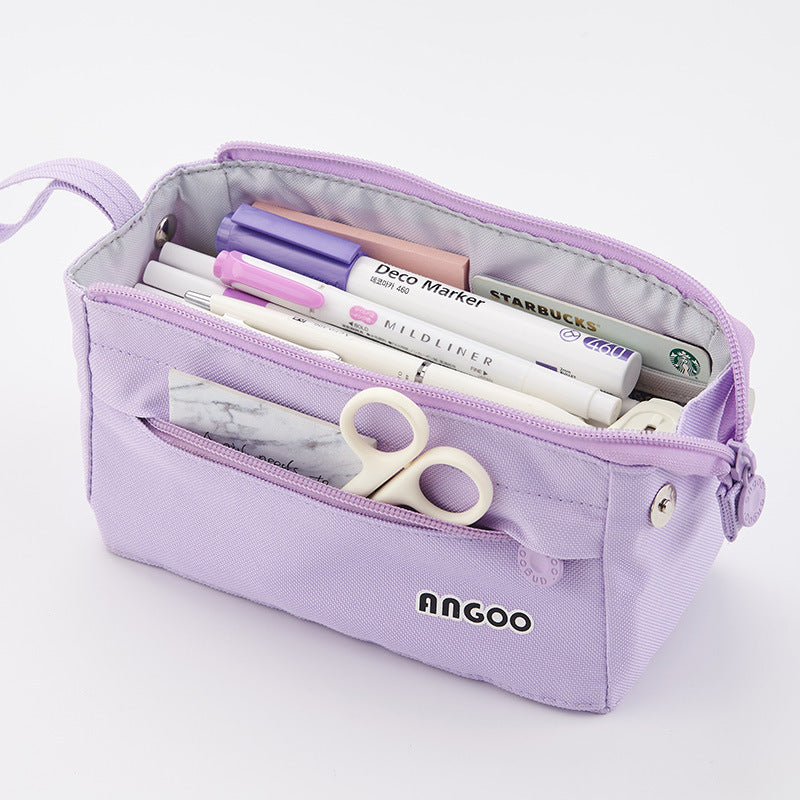 Wholesale Portable Open Solid Color Canvas Pencil Case