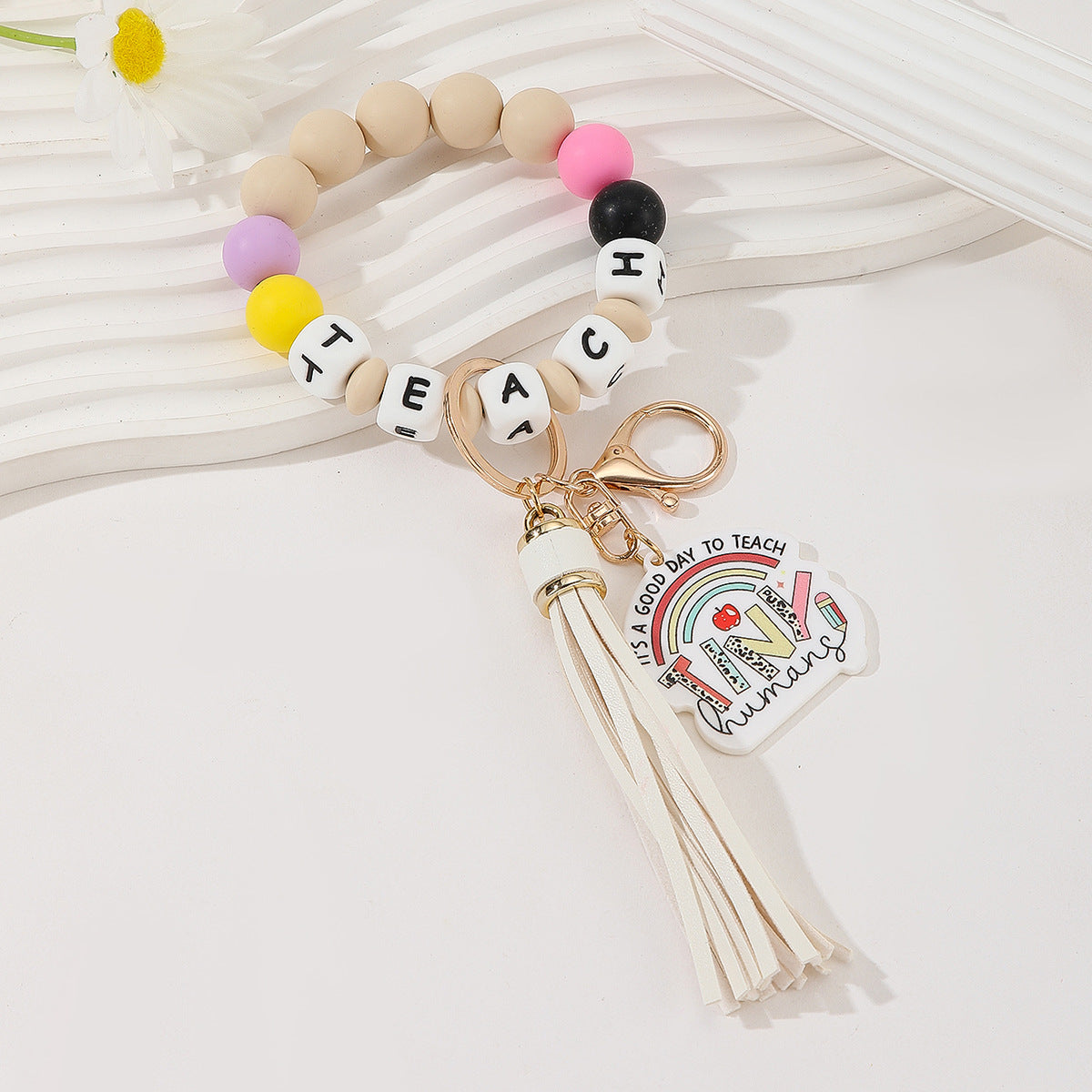 Wholesale Teacher Gift Colorful Silicone Beaded Wrist Keychain
