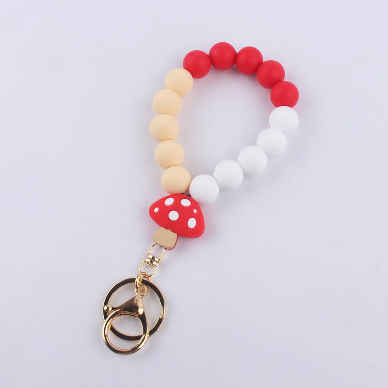 Wholesale Cartoon Silicone Mushroom Beaded Wrist Keychain