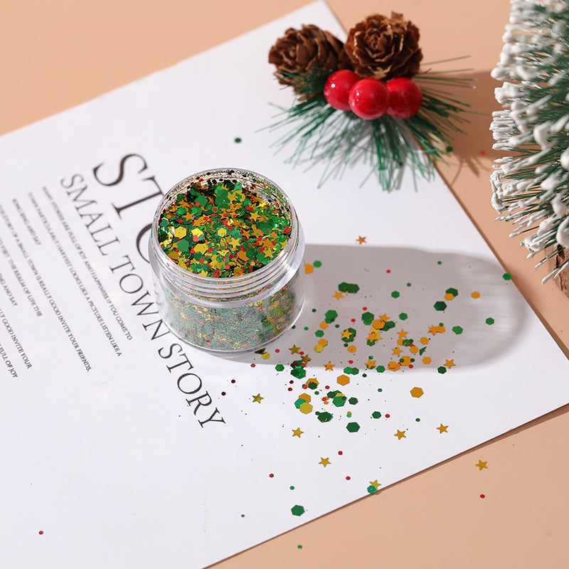 Wholesale DIY Christmas Colors Snowflake Stars Christmas Tree Flow Hemp Dropping Glue Mixed Glitter