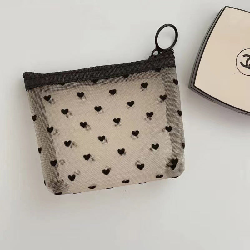 Wholesale Love Mesh Cosmetic Bag Triangular Semicircle Mini Hollow Storage Bag