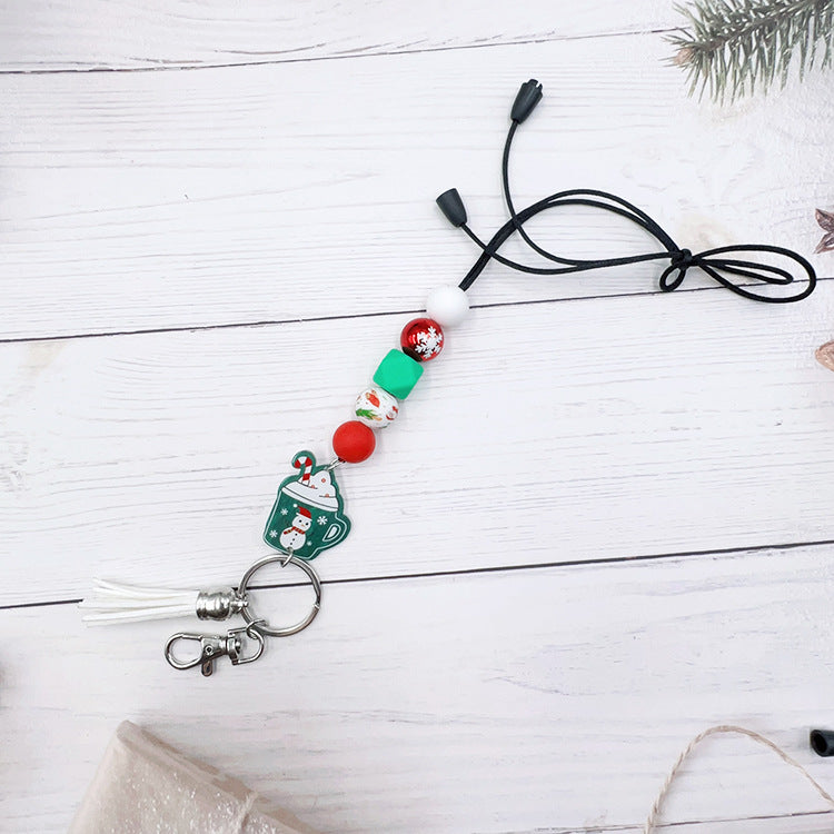 Wholesale Christmas Silicone Beaded Strap Keychain Split Strap Necklace