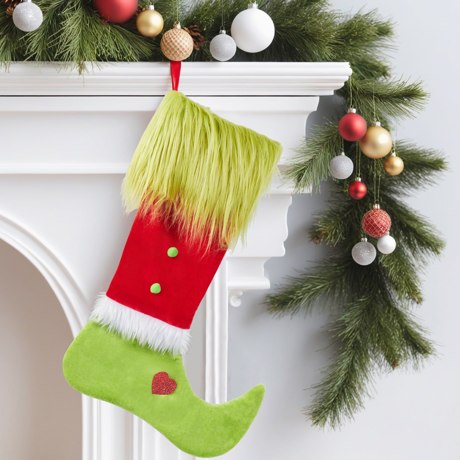 Wholesale Christmas Stockings Long Green Hair Elements Christmas Stockings Candy Bags