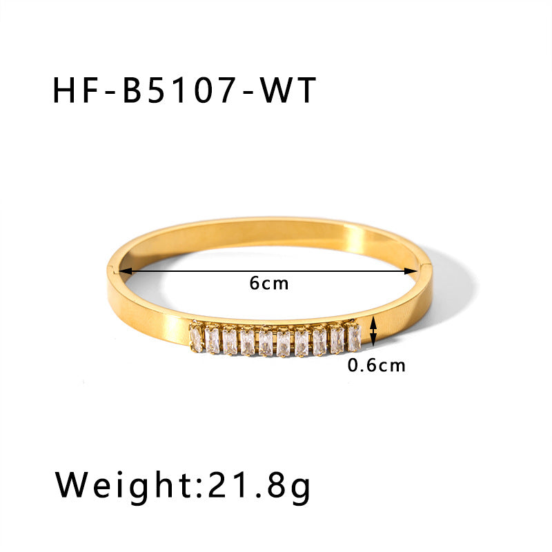 Wholesale Titanium Steel Inlaid Zircon Retro Wide Edge Full Diamond Plated 18K Real Gold Irregular Bracelet