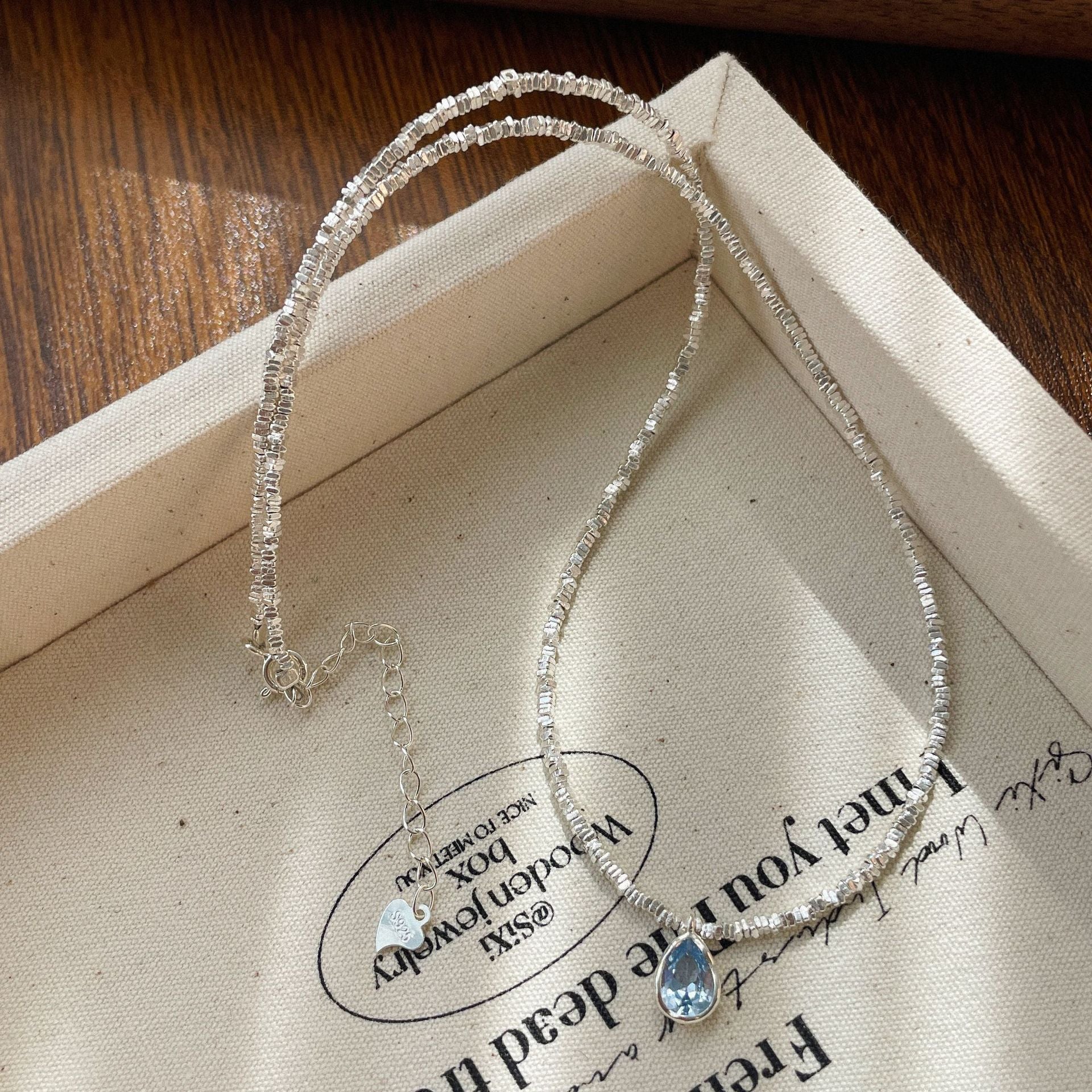 Wholesale S925 Sterling Silver Black Spinel Blue Zircon Necklace