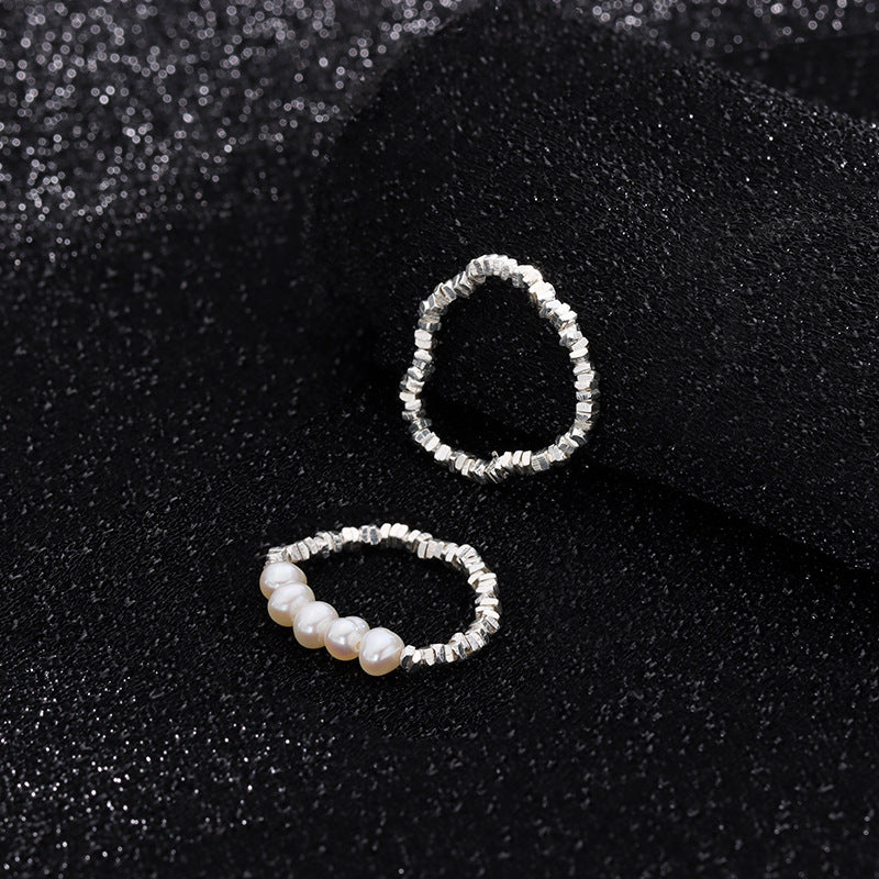 Anillo de perla plateada irregular roto y irregular al por mayor