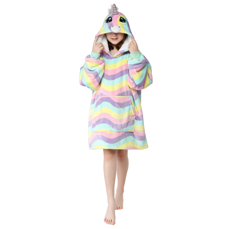 Wholesale Children's Printed Lazy Fleece Hooded Cold-proof Pajamas