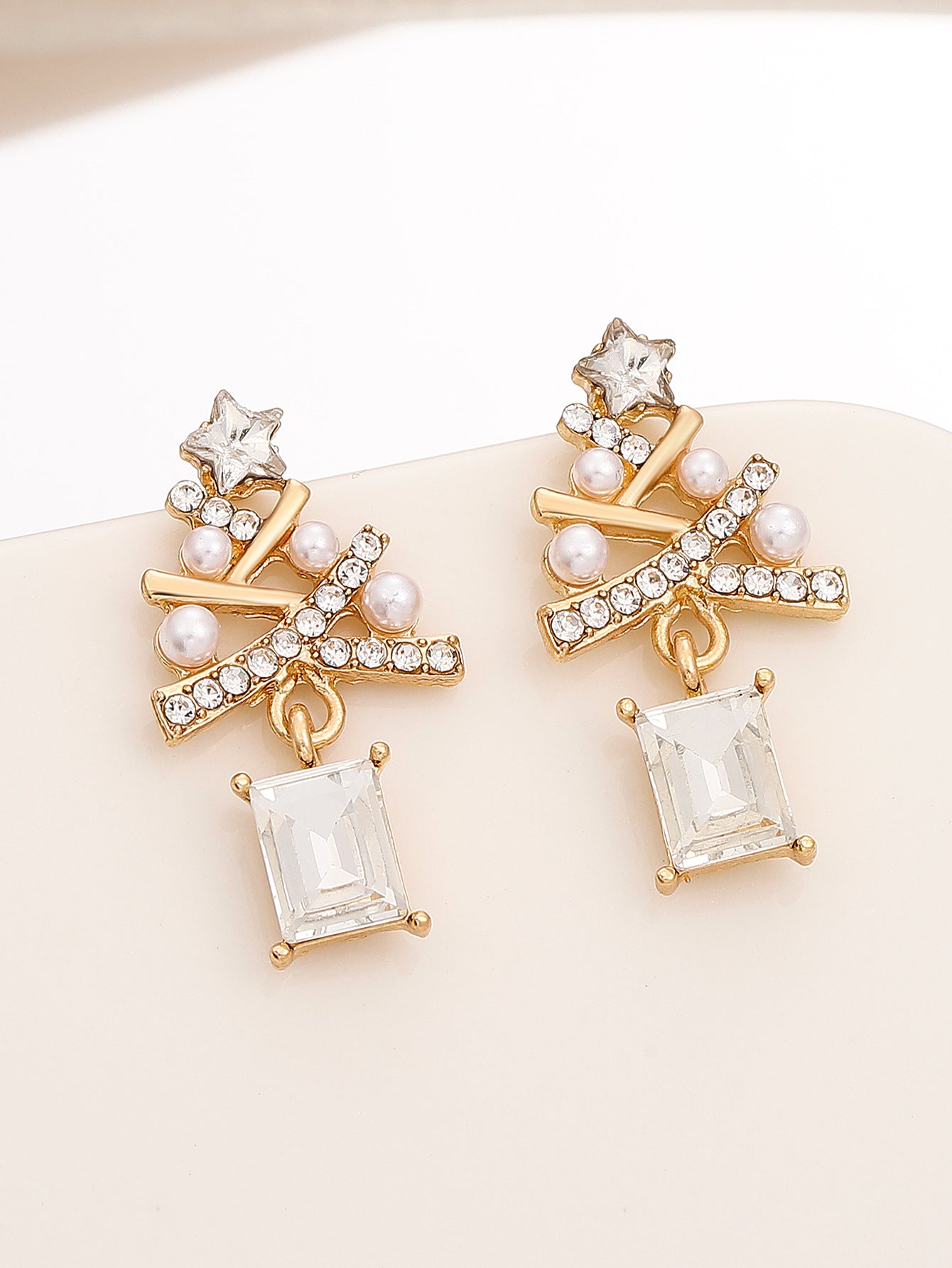 Wholesale Diamond-encrusted Christmas tree earrings