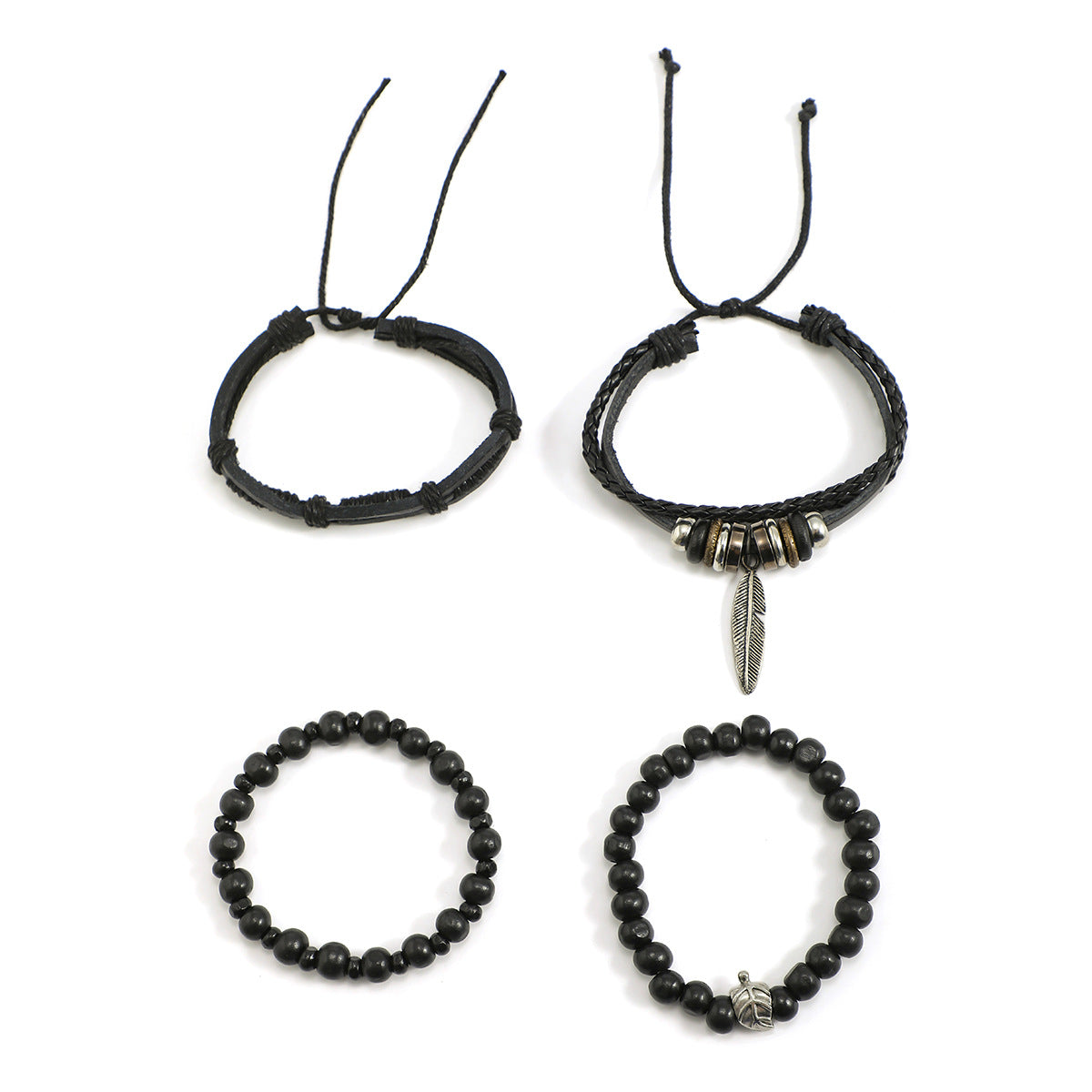 Wholesale Vintage Wood Beads Men's Hip Hop Leather Bracelet