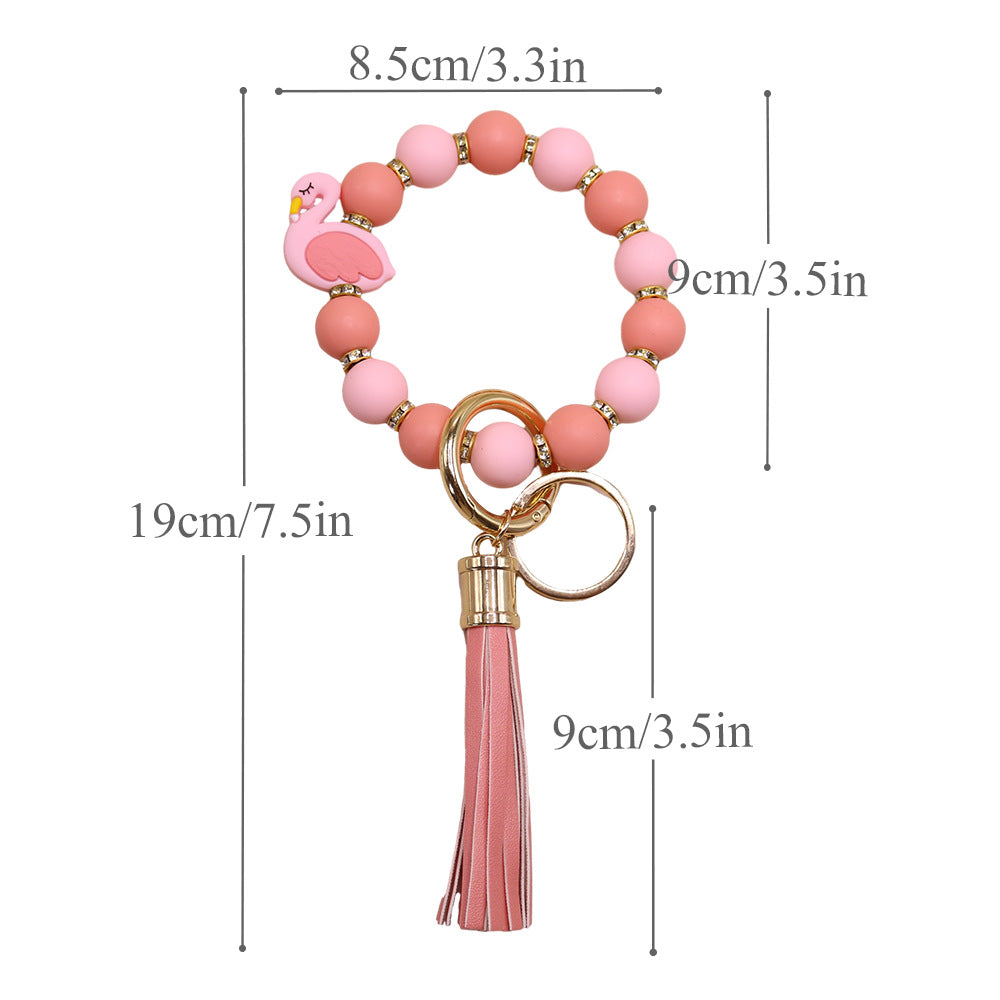 Wholesale Vermicelli Strap Flamingo Silicone Beaded Wrist Keychain