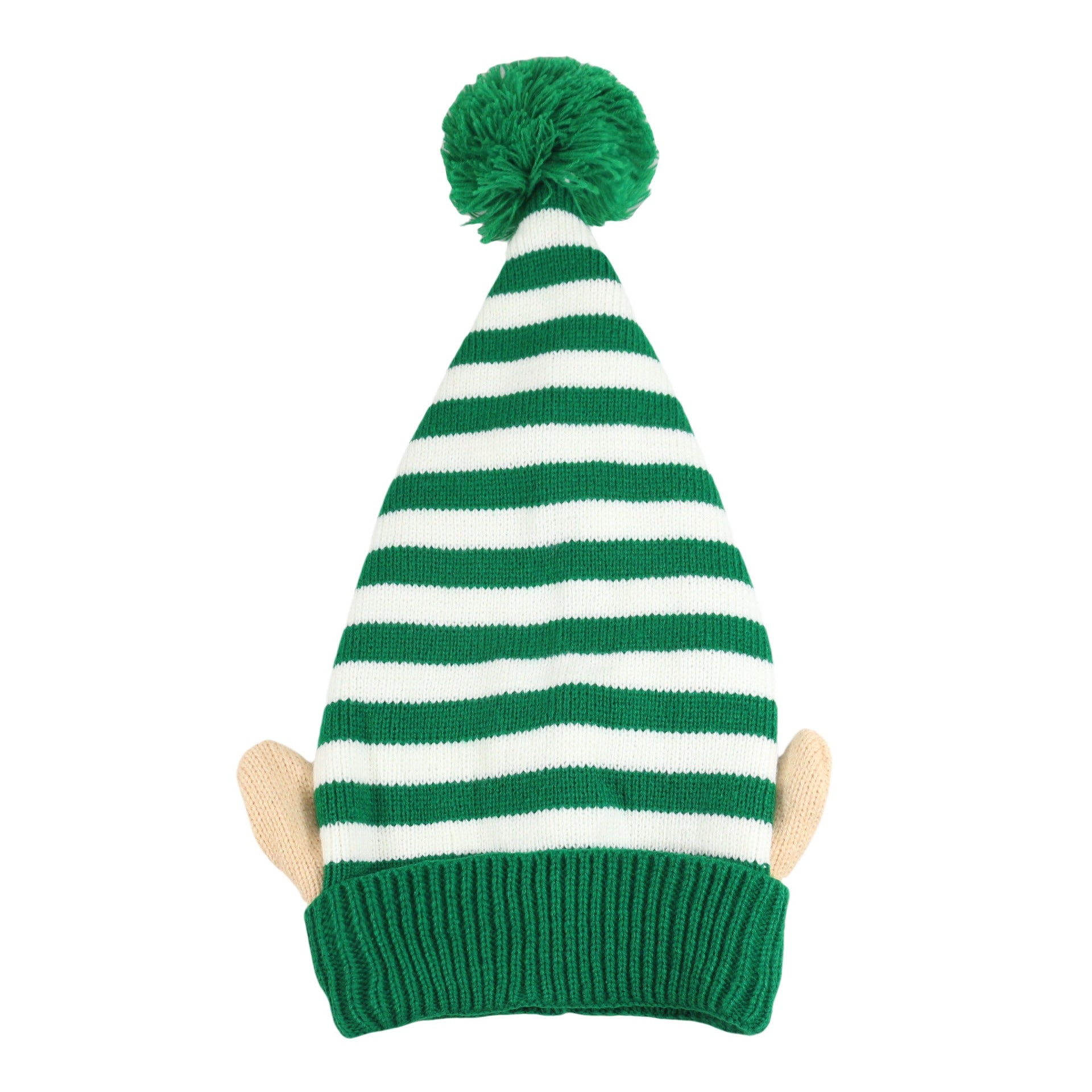 Wholesale Striped Christmas hat with small ears and jacquard pom-pom festive knit hat