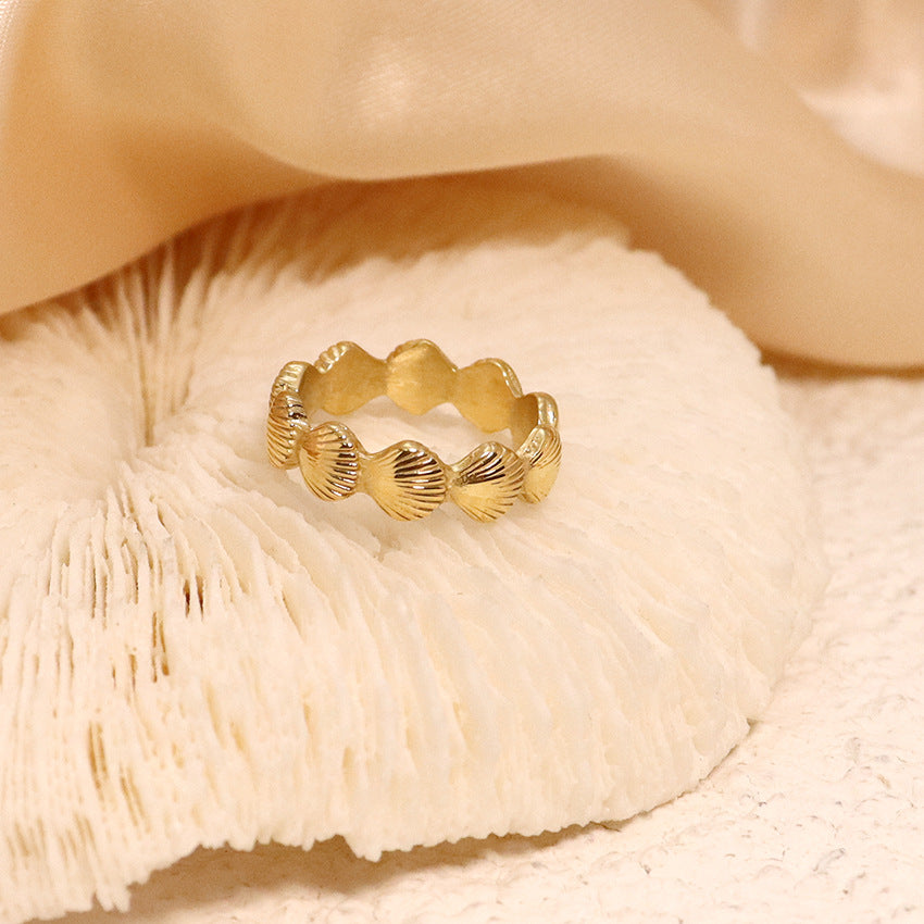 Wholesale Stainless Steel 18k Gold Plated Seashell Ring