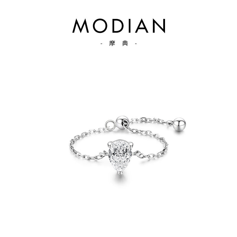 Wholesale S925 Silver Inlaid Simulated Zircon Adjustable Ring Chain