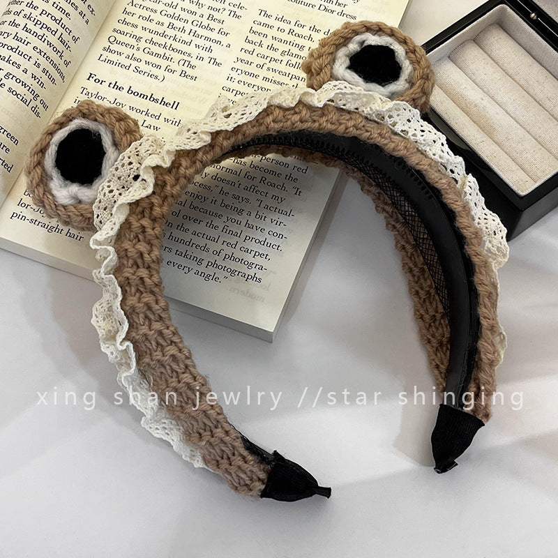 Wholesale Cute Creative Big Eyes Frog Knitted Non-slip Hairband