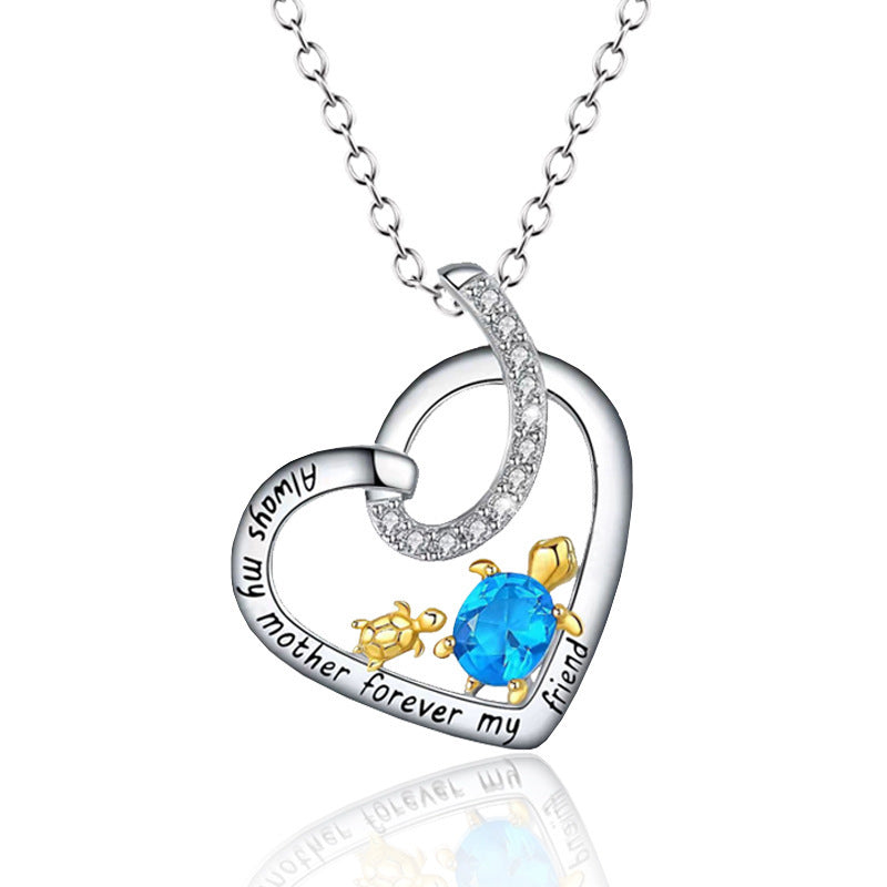 Wholesale Mother's Day Heart Shaped Mother and Child Turtle Inscription  Alloy Necklace