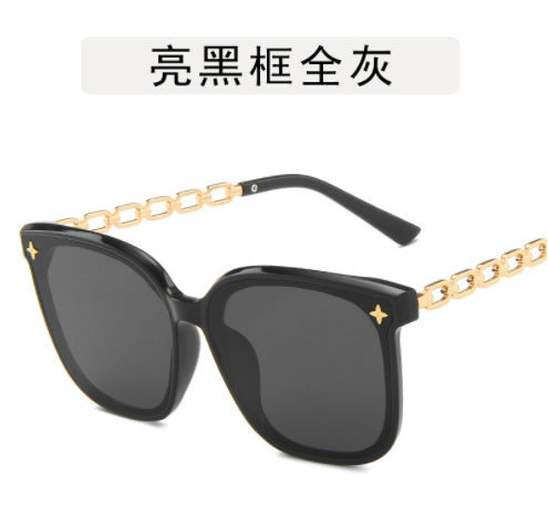 Wholesale High-grade sunglasses women's face small new chain leg star sunglasses big face slimming black
