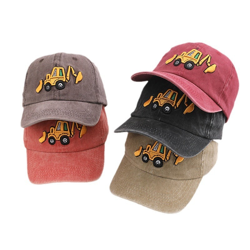 Wholesale Kids Washed Fabric Excavator Embroidery Baseball Cap