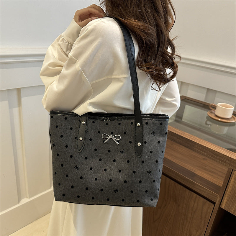 Wholesale Polka Dot Printed Bow Tote Bag Trendy Large Capacity Casual Shoulder
