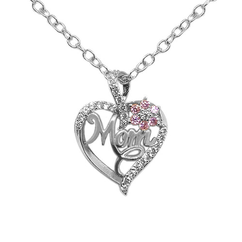 Wholesale Love Flower MOM Diamond Set Alloy Necklace