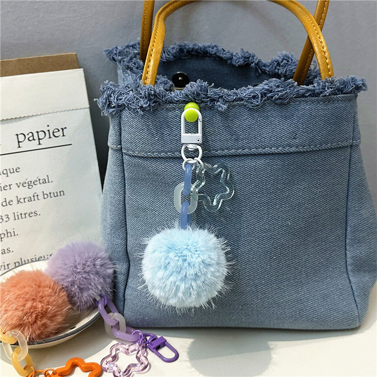 Wholesale Creative cute fur ball flower keychain colorful candy ball plush pendant