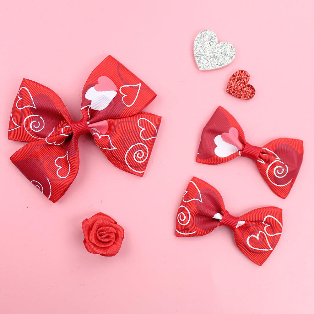 Wholesale 5pcs Valentine's Day Love Heart Children's Girl Side Clip One Large and Two Small Hairpins