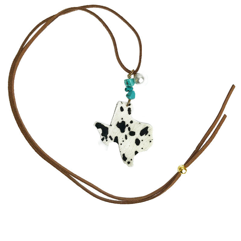 Wholesale 3pcs/pack Western Style Cow Pattern Cow Head Texas Map Leopard Print Turquoise Imitation Pearl Cowhide Leather Necklace