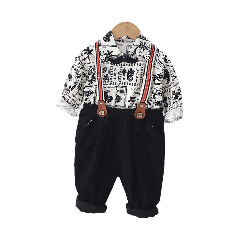 Wholesale Children's Cotton Casual Long Sleeved Shirt and Suspender Two-piece Set
