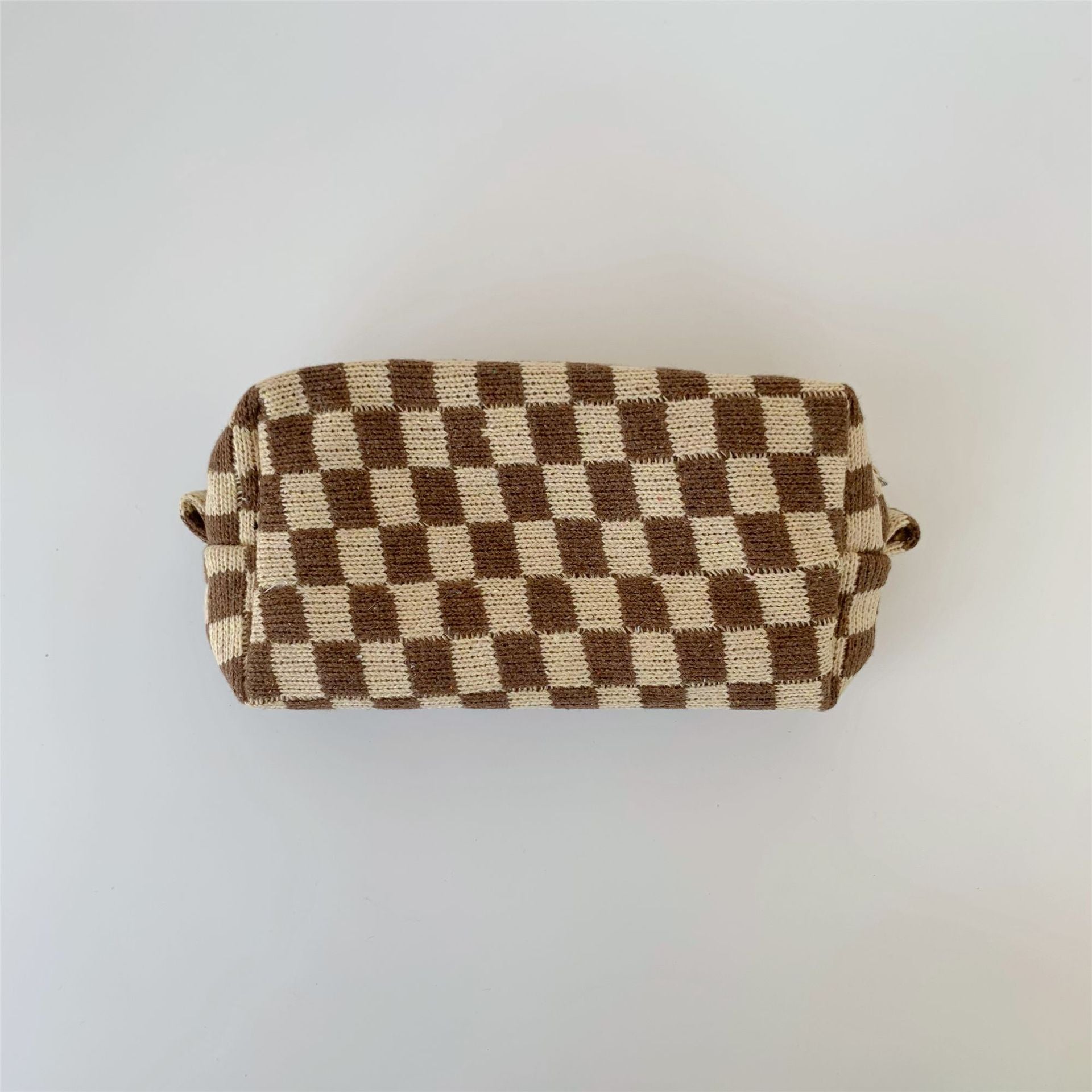 Wholesale Wool Checkerboard Knitted Storage Bag Large Capacity Toiletry Bag