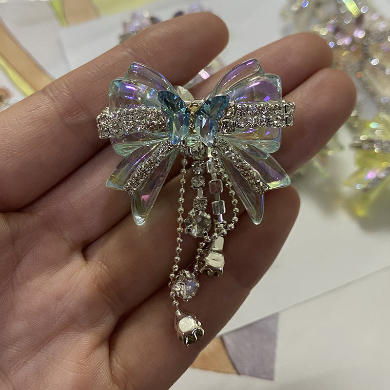 Wholesale Acrylic White Diamond Chain Bow Straight Hole Beads