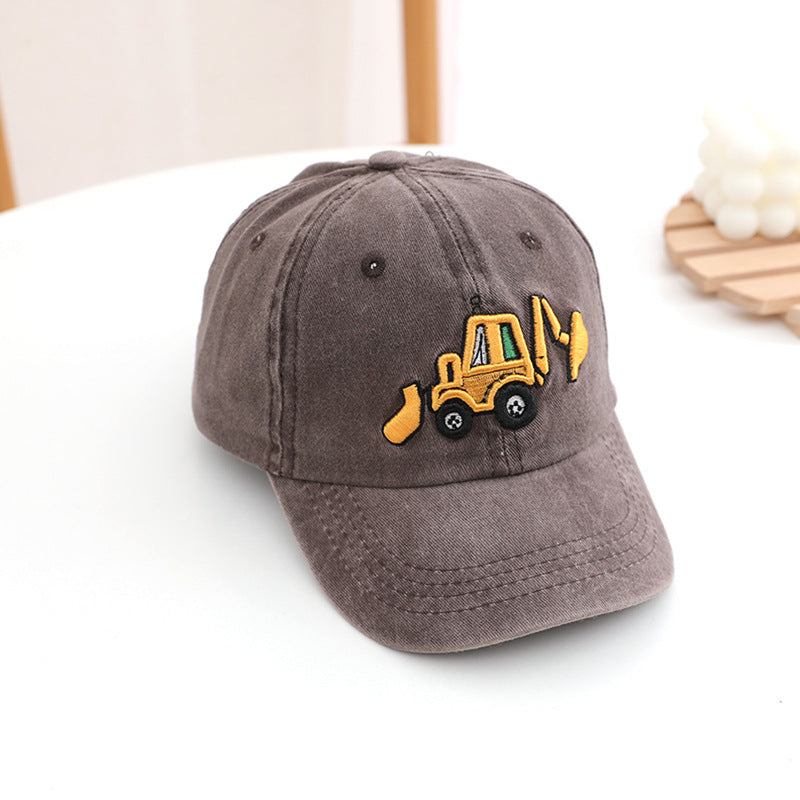 Wholesale Kids Washed Fabric Excavator Embroidery Baseball Cap